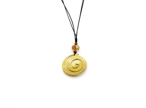 Handmade long necklace with forged gold element in the shape of a spiral