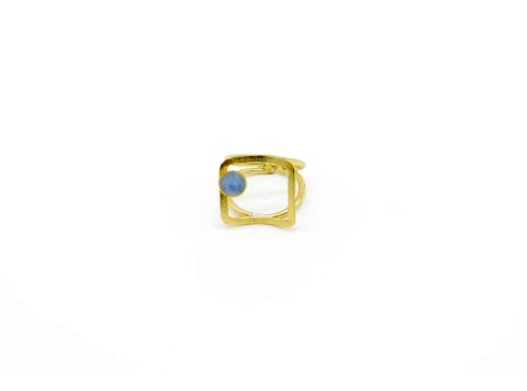 Handmade forged square ring with mini concave in light blue.