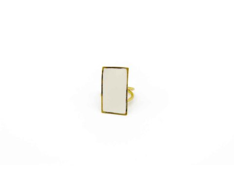 Handmade ring forged rectangular design on white.