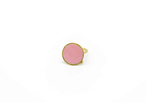 Handmade round forged ring in pink enamel color.