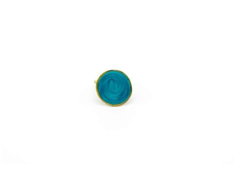 Handmade forged round ring in turquoise color.