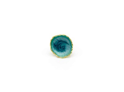 Handmade forged gold ring with round turquoise color.