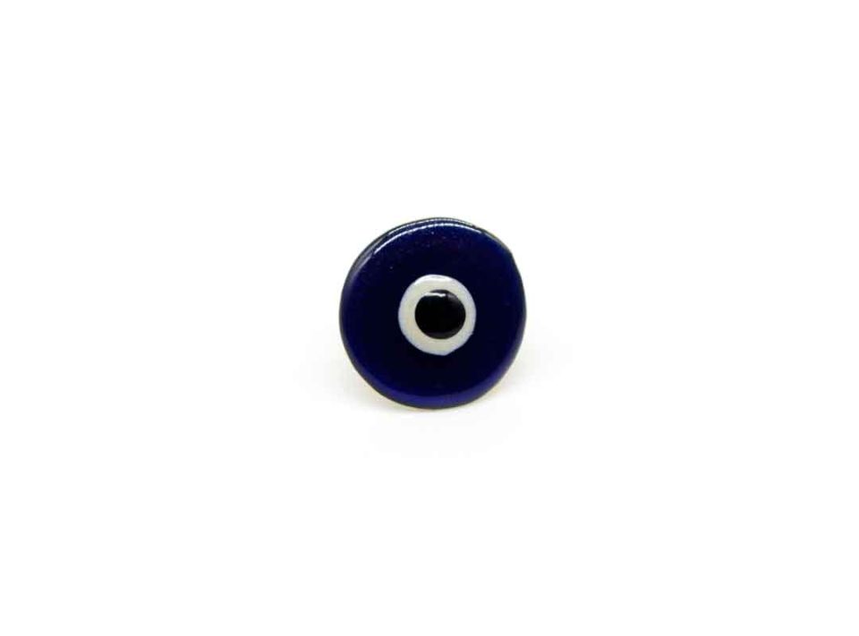 Handmade forged ring with blue enamel round eye.