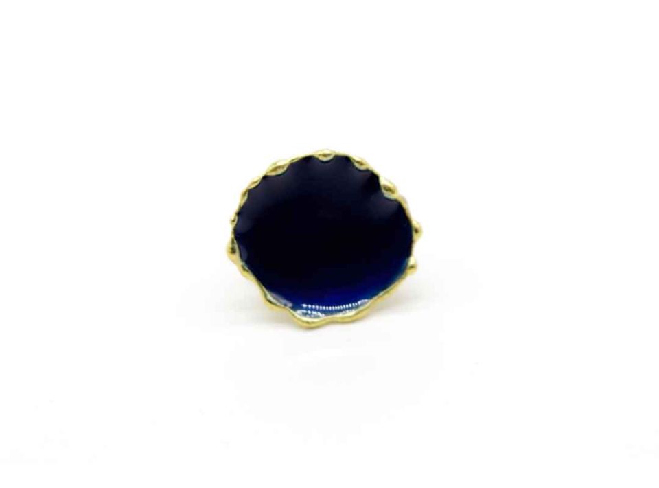 Handmade forged gold color ring with round night blue.