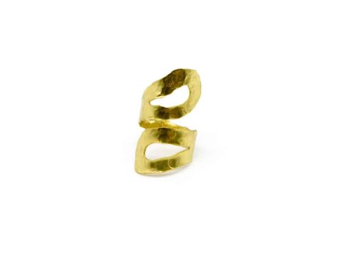 Handmade forged ring in gold color.