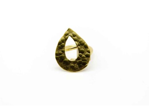 Handmade forged gold color ring with perforated drop design.