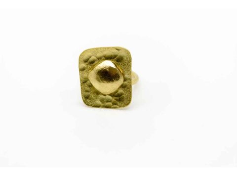 Handmade forged gold ring in rectangle with rhombus.