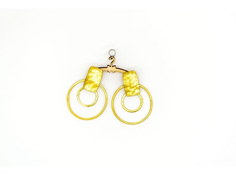 Handmade forged earring studded double ring, gold color