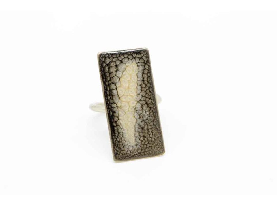 Handmade silver ring in oblong shape with enamel.