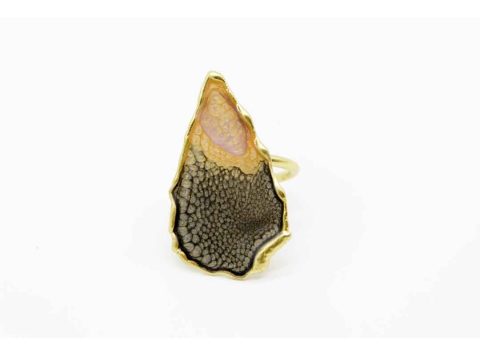 Handmade gold ring in a special shape like a teardrop with enamel.