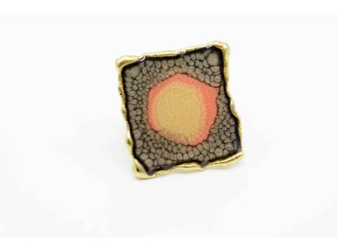 Handmade gold ring in square shape with enamel.