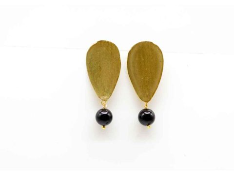 Handmade forged bronze earring, in the shape of an upside down drop.