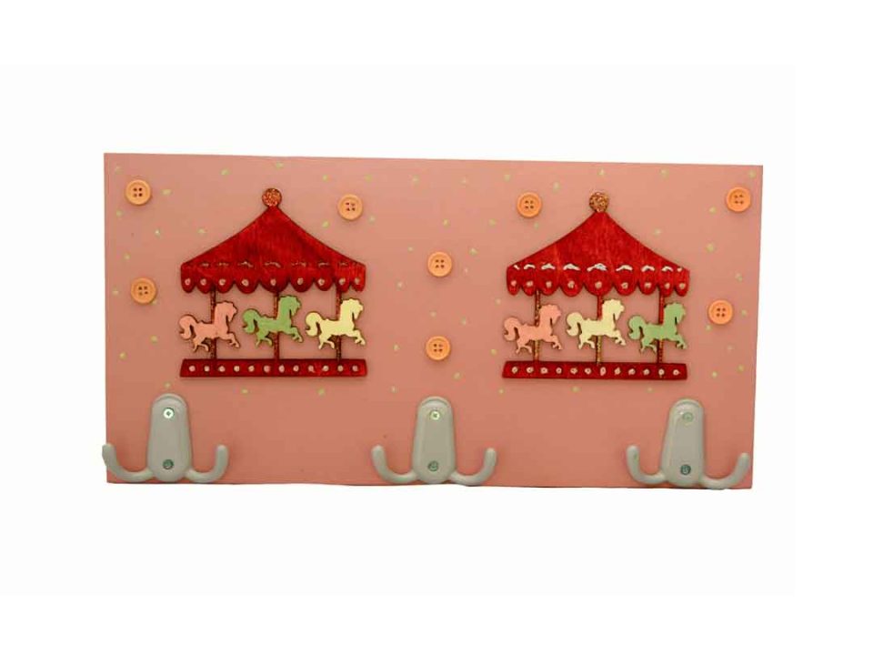 Handmade children's pink vintage wall hanger with carousel