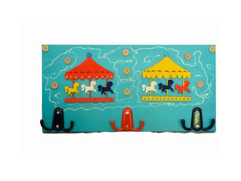 Handmade children's turquoise wall hanger with carousel