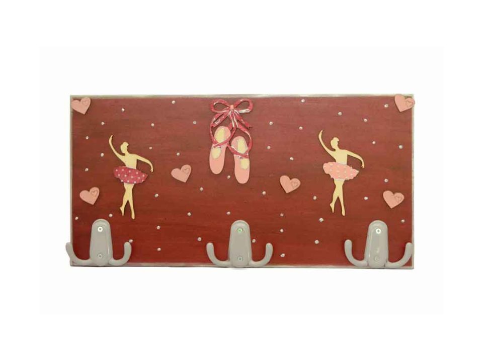 Handmade children burgundy wall hanger, ballerinas