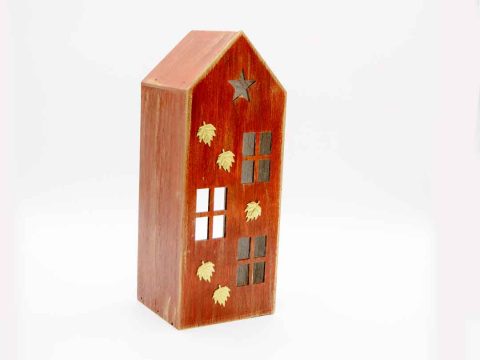 small wooden house for tealight orange brown mini bronze maple leaves.