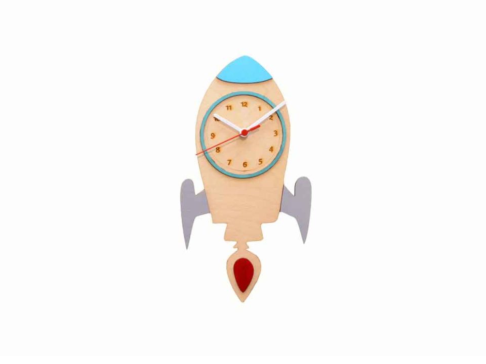 Handmade children's decorative wooden rocket watch