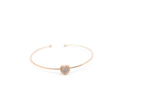 Steel bracelet in rose gold color, rod with rhinestone heart