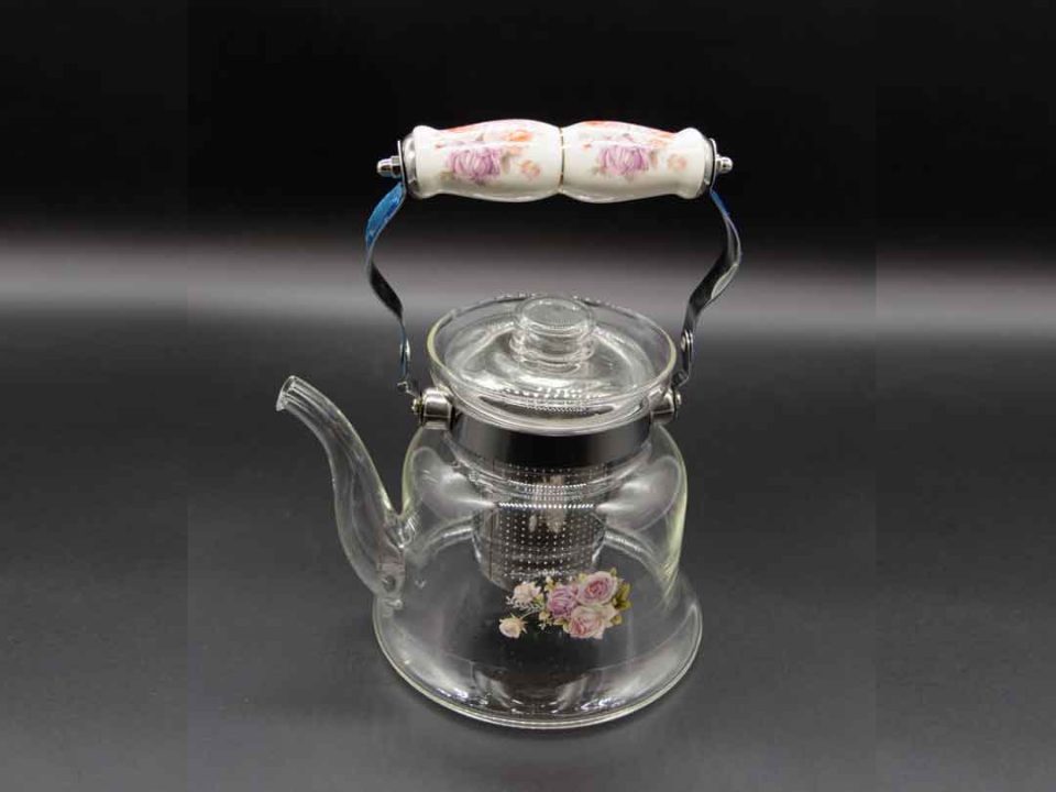 Transparent fireproof teapot with flowers