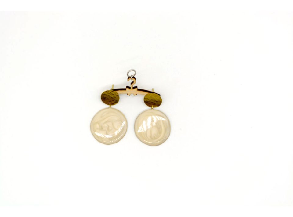 Handmade forged stud earring round, gold with enamel