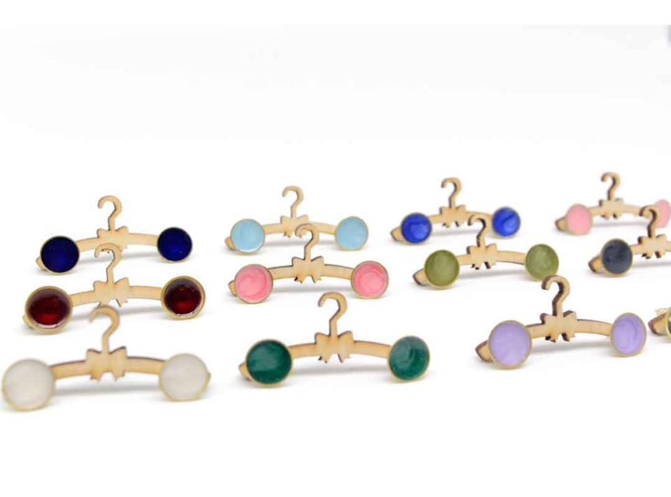 Handmade forged stud brass earring with enamel in various colors.