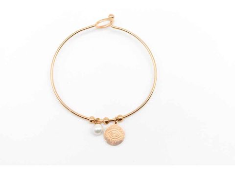 Steel bracelet rose gold with eye and pearl