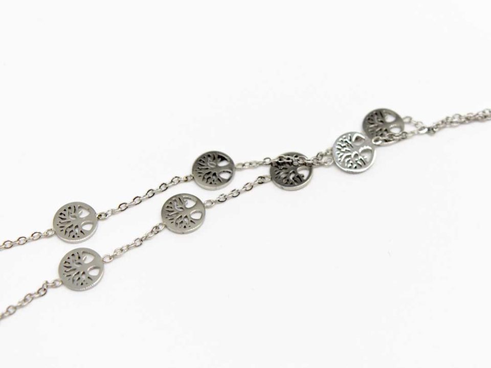 Steel bracelet, double, in silver color, with trees of life.