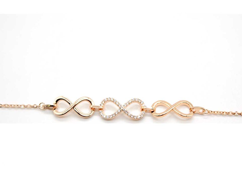 Steel bracelet in pink gold color with three infinity elements