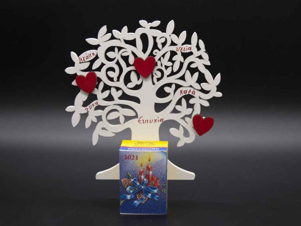 Handmade wooden diary tree with wishes and hearts