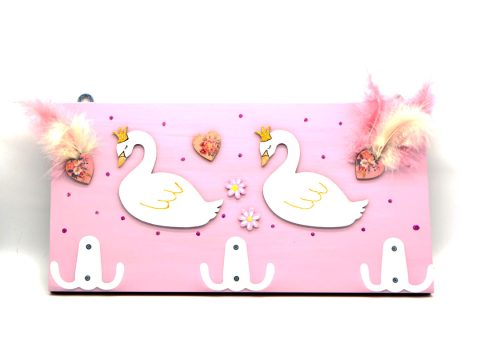 Handmade children's light pink wall hanger with swans