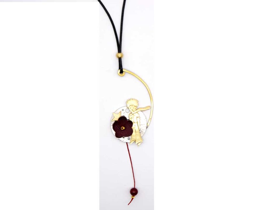 necklace forged element little prince leather burgundy flower