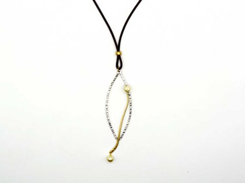 Handmade necklace forged large sheet perforated in silver with gold