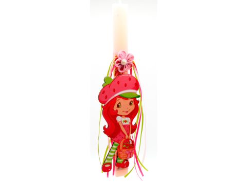 Handmade Easter pink flat candle with strawberry