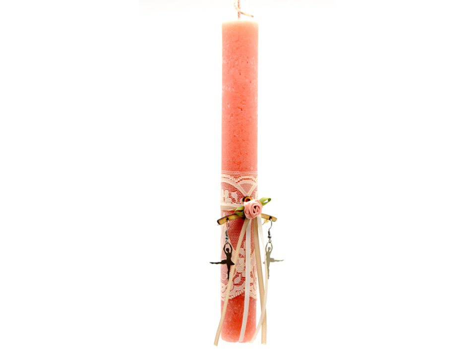 Round pink vintage candle, with handmade earrings in silver color ballerinas.