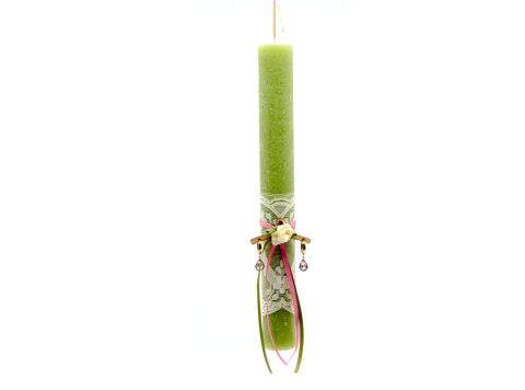 Handmade Easter candle round green olive, with earrings