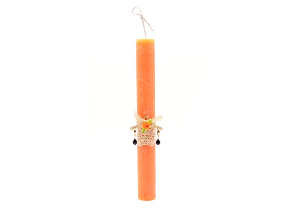 Handmade Easter candle round orange vintage, with earrings.