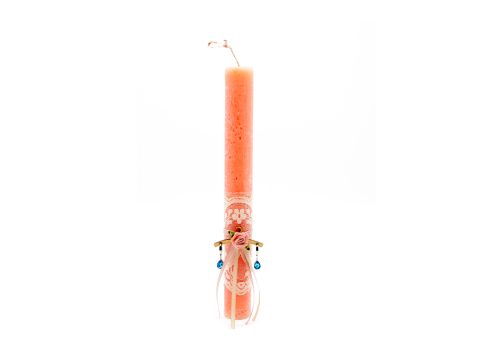 Handmade Easter candle round pink vintage, with earrings in silver color with blue rhinestones.