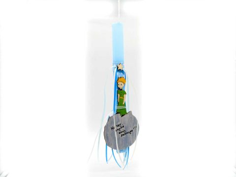 Handmade Easter light blue flat candle with the little prince in the plan