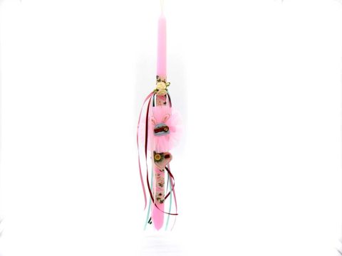 Classic shape candle in pink color, decorated with two beautiful, handmade bones