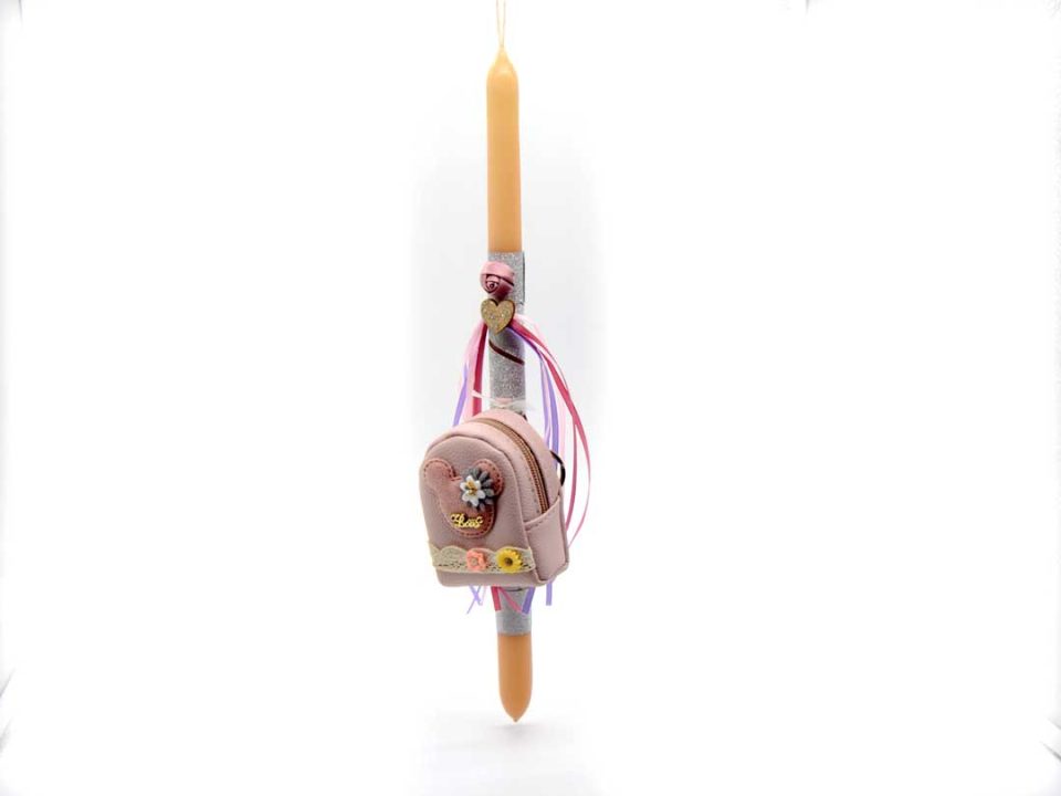 Handmade pink easter candle with pink purse.