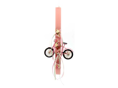 Handmade pink vintage easter candle with metal bike in pink color