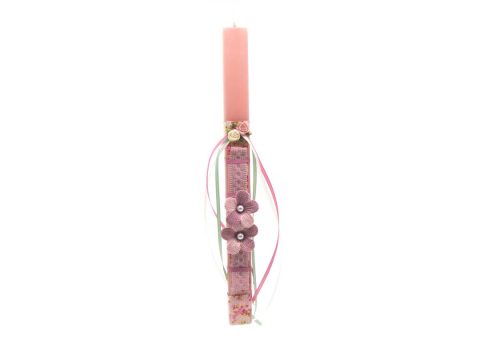 Handmade Easter flat pink candle with pink rotten apple ribbon for hair