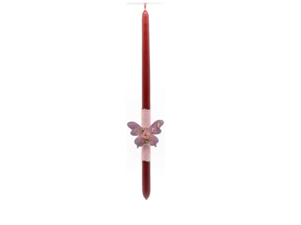 Handmade burgundy easter candle with silver earrings