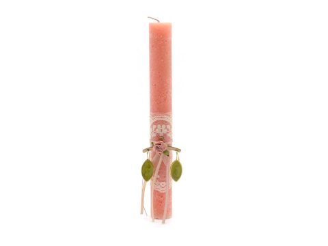 Handmade Easter candle round pink vintage, with handmade olive color earrings.