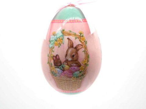 Product Decorative egg plastic, large, hanging, with hare in basket