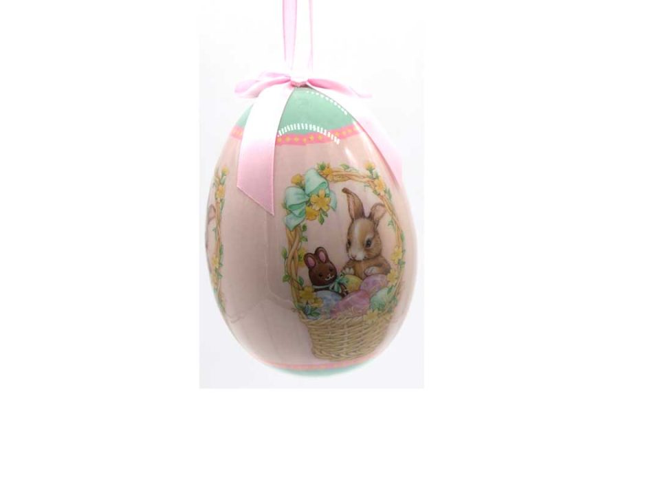 Product Decorative egg plastic, small, hanging, with hare in basket