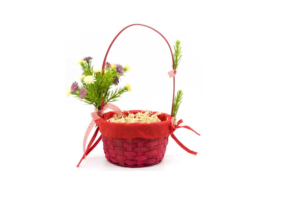 Product Red basket for eggs, decorated with purple and off-white flowers (second photo)