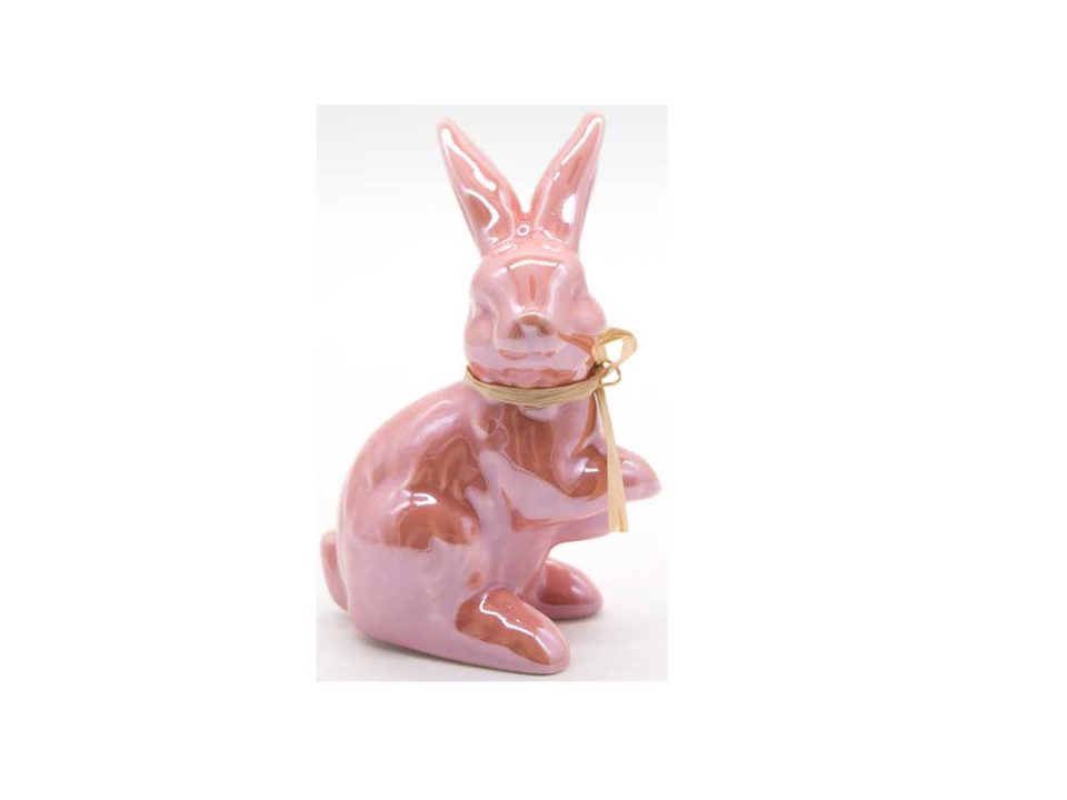 Product Ceramic decorative bunny upright, in shiny pink color