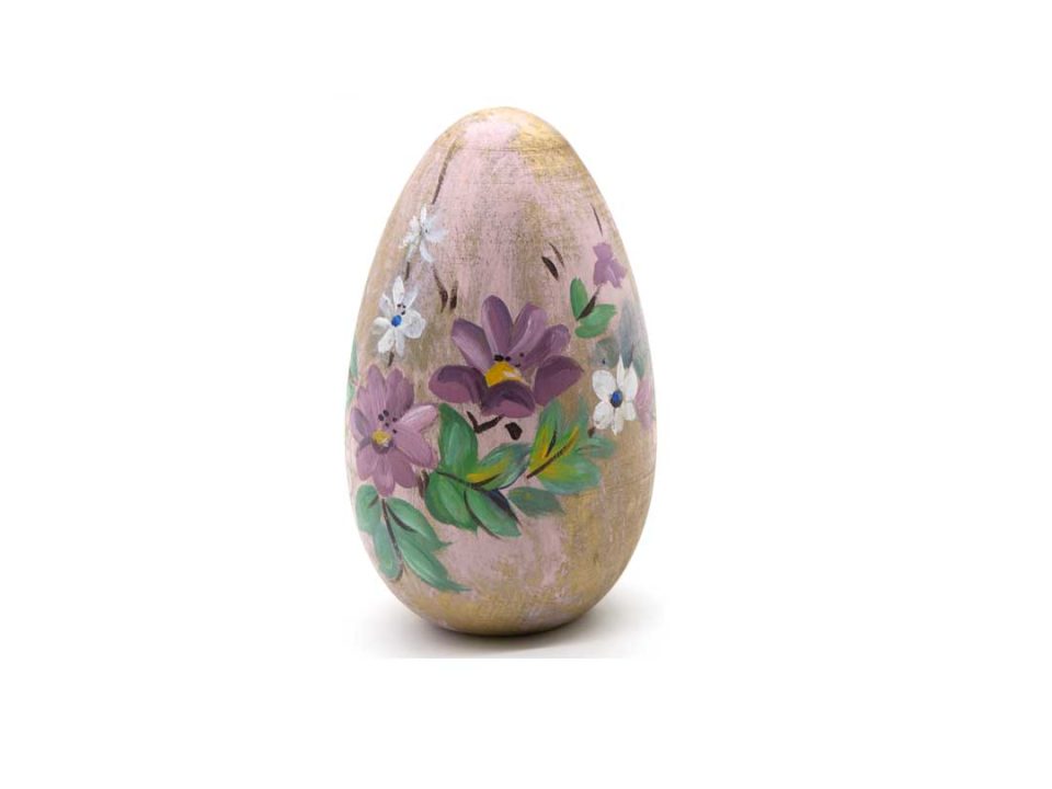 Handmade wooden egg, lilac, hand-painted flowers