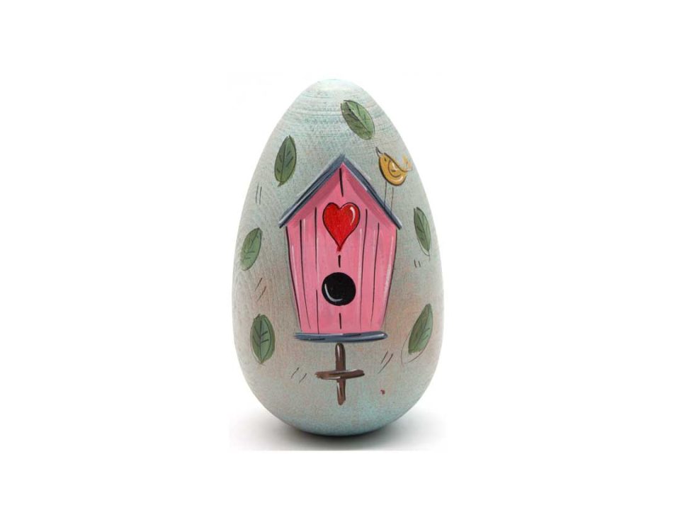 Handmade wooden egg, light blue hand painted